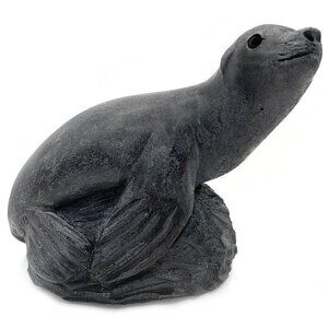 WOLF ORIGINAL Vintage 70s Seal Figurine Soapstone Look Sculpture Made in Canada